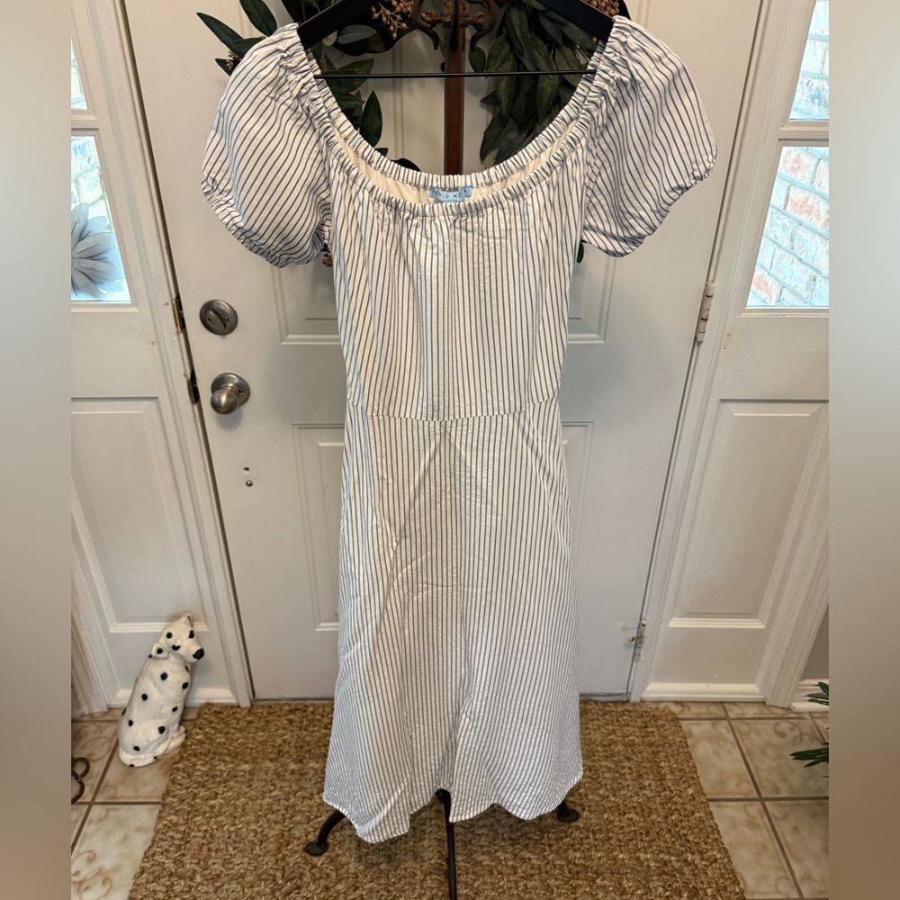 Antonio Melani Blue & White Pinstripe Vertical Stripe Midi Dress 6